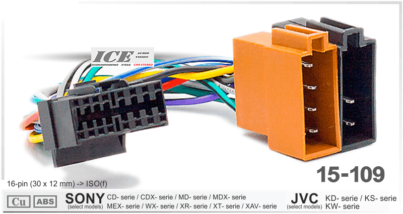 ΦΙΣΑ SONY CD-; CDX-; MD-; MDX-; MEX-; WX-; XR-; XT-; XAV-series / JVC KD-; KS-; KW-series (select models) ICE 15-109