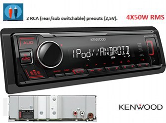 KENWOOD KMM-205 * RADIO * USB * AUX * κόκκινο 1ζευγ. RCA 2,5V
