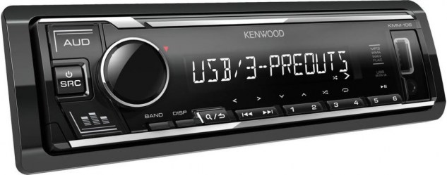 Kenwood KMM-106 1DIN (RADIO/USB/AUX) 4X50W  3 RCA (Front/rear/sub) preouts (2,5V).  Λευκός Φωτισμός
